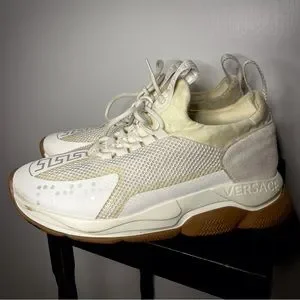 White & Grey Versace Chain Reaction Sneakers. Size: MENS 8.5 Versace Chain Reaction Gray Greek Key Sneakers with Box and  main image 2